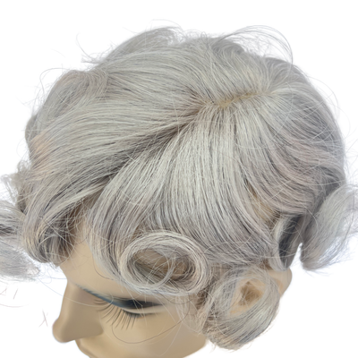 Gray Hair System for Men Toupee Hand-tied Edging Base Hairpiece for Men Natural Breezy Everyday Wear