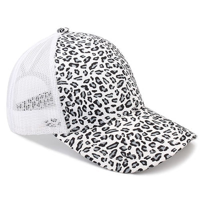 Small Leopard Print Ponytail Baseball Cap for Women and her Messy Bun, Snapback