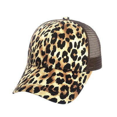 Large Leopard Print Ponytail Baseball Cap w-Snapback for Women
