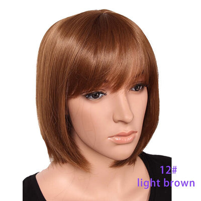 Short Straight Hair China Doll Bob Wig Women 12" Long