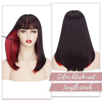 Two Toned, Lolita Style 17" Long Straight Wig w/Blunt Bangs, Braidable