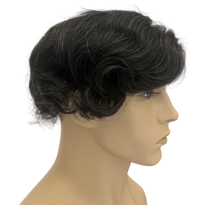 Left Parting Men's Natural Looking Toupee 6x9 Color 280-Black w/5% Gray Synthetic Mesh Base w/Hand-tied Hair Unit