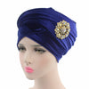 Stretchy Velvet Head Scarf w- Matching Brooch, Turban Chemo Cap Headwrap for Cancer Patients, Alopecia Hair Loss