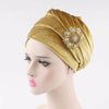 Stretchy Velvet Head Scarf w- Matching Brooch, Turban Chemo Cap Headwrap for Cancer Patients, Alopecia Hair Loss