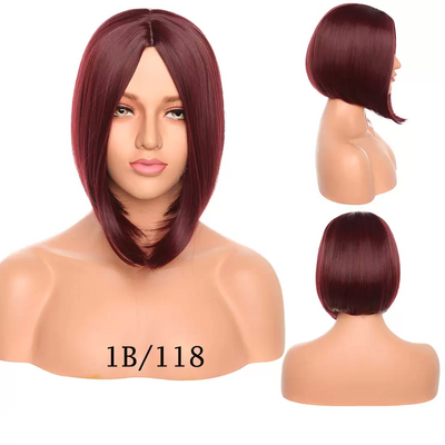 Short Straight Hair Wig with Center Parting, Bob Style, No Bangs