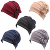 Vintage Style Chemo Beanie for Women w- Flower Accent, Turban, Alopecia Hair Loss