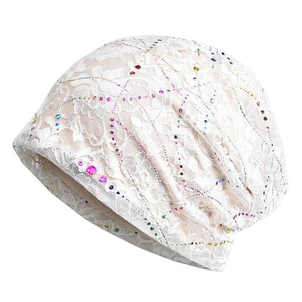 Plated Slouchy Beanie for Women, Cotton Beanie with Lace Cover, Chemo Cap Turban, Hair loss